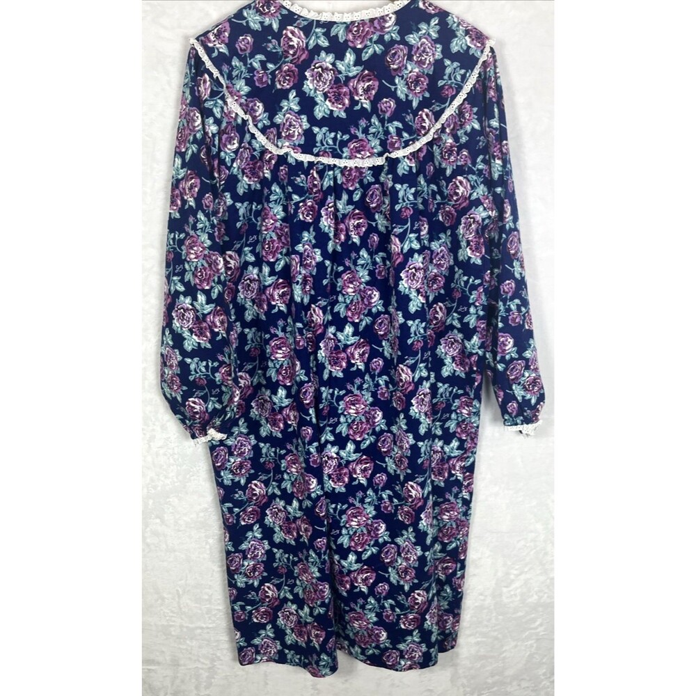 Lanz of Salzburg Flannel Nightgown Blue Floral Print Size Medium NEW - Picture 7 of 11